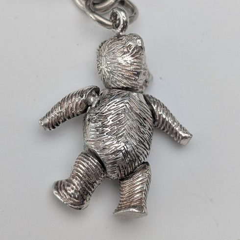 Circa 1910 British Antique Sterling Silver Extra Thick Albert Chain, 62g, Teddy Bear Fob